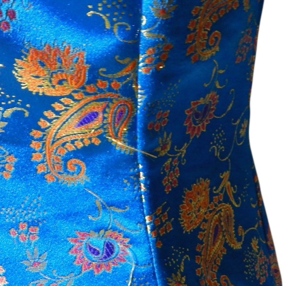 David Warren Vintage 90s Cheongsam Asian Dress Size 8 M Blue Gold Red Floral - Picture 10 of 11